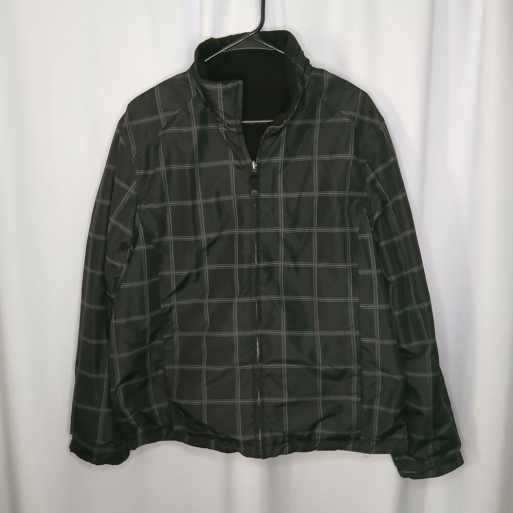 Faded Glory Reversible Fleece Jacket Lined Full Zipper Coat Plaid Men's Large